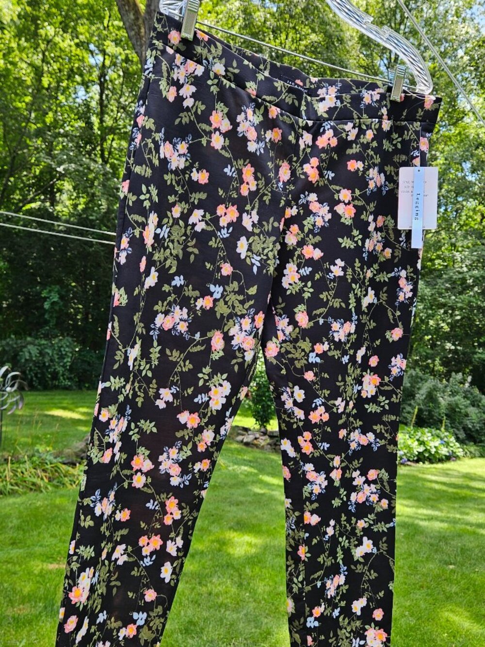 Zac & Rachel black and pink floral leggings pants XL NWT